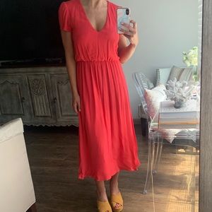 WAYF midi coral dress.